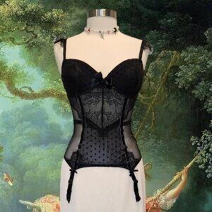 Victoria's Secret | Black Lace Polka Dot Bustier Corset & Thong | Size 36D